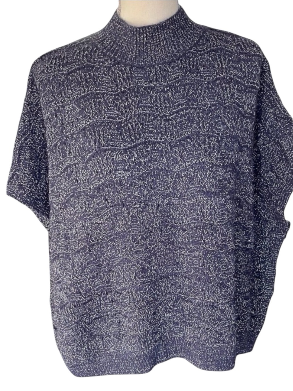 Knit Mix Blue/Silver Thread Oversize Mock Neck Drop Shoulder Sweater (L)